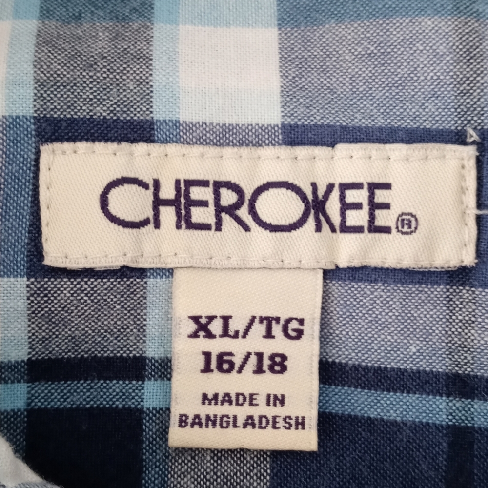 Cherokee Boys Plaid Long Sleeve Button-Down Shirt.Size XL(16 /18).Blue, White. - Picture 3 of 11